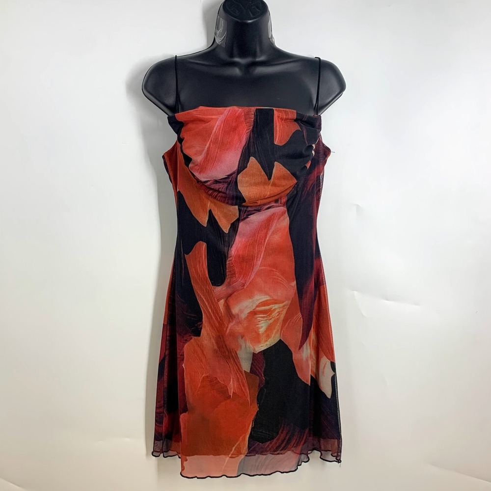 Princess Polly Abstract Floral Mesh Mini‎ Dress Cowl Neck Spaghetti Strap Size 6